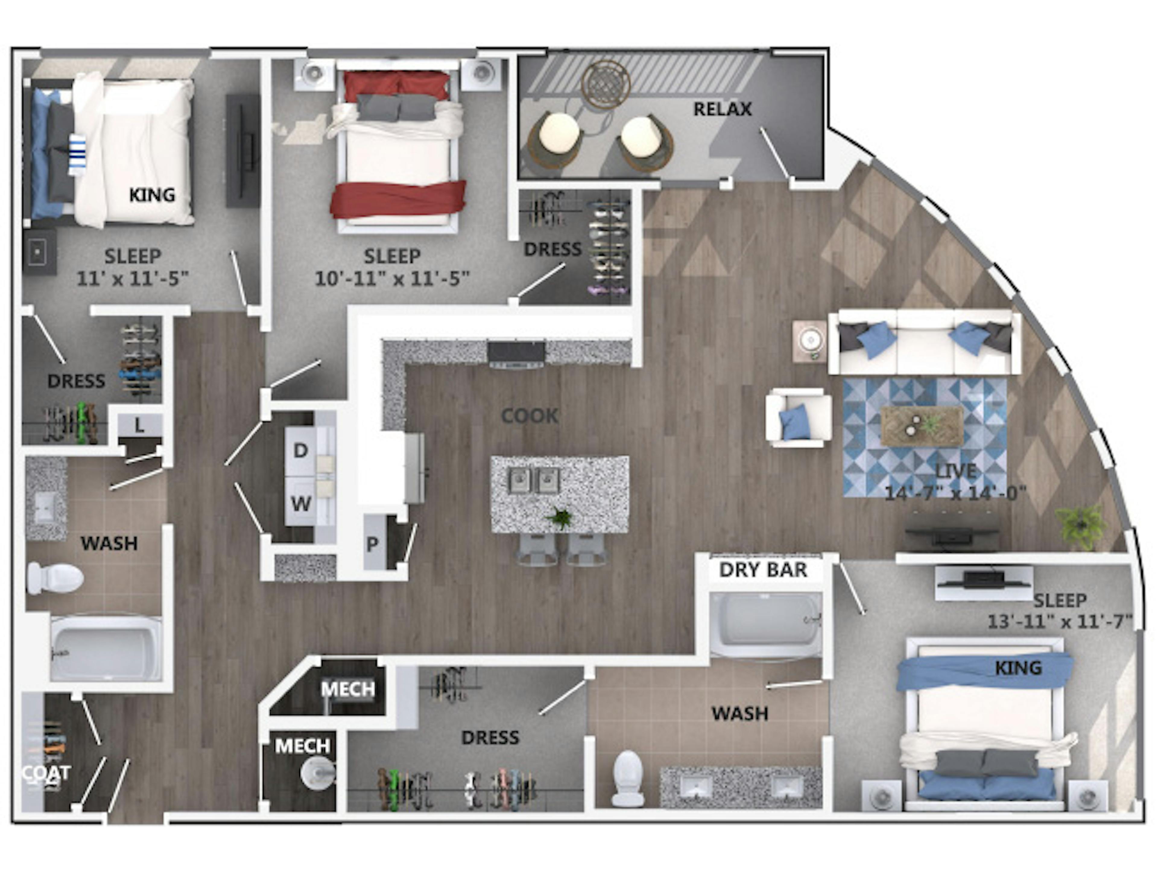 D5 floor plan, 3 Bedroom, 2 Bathroom at AMLI Littleton Village apartments