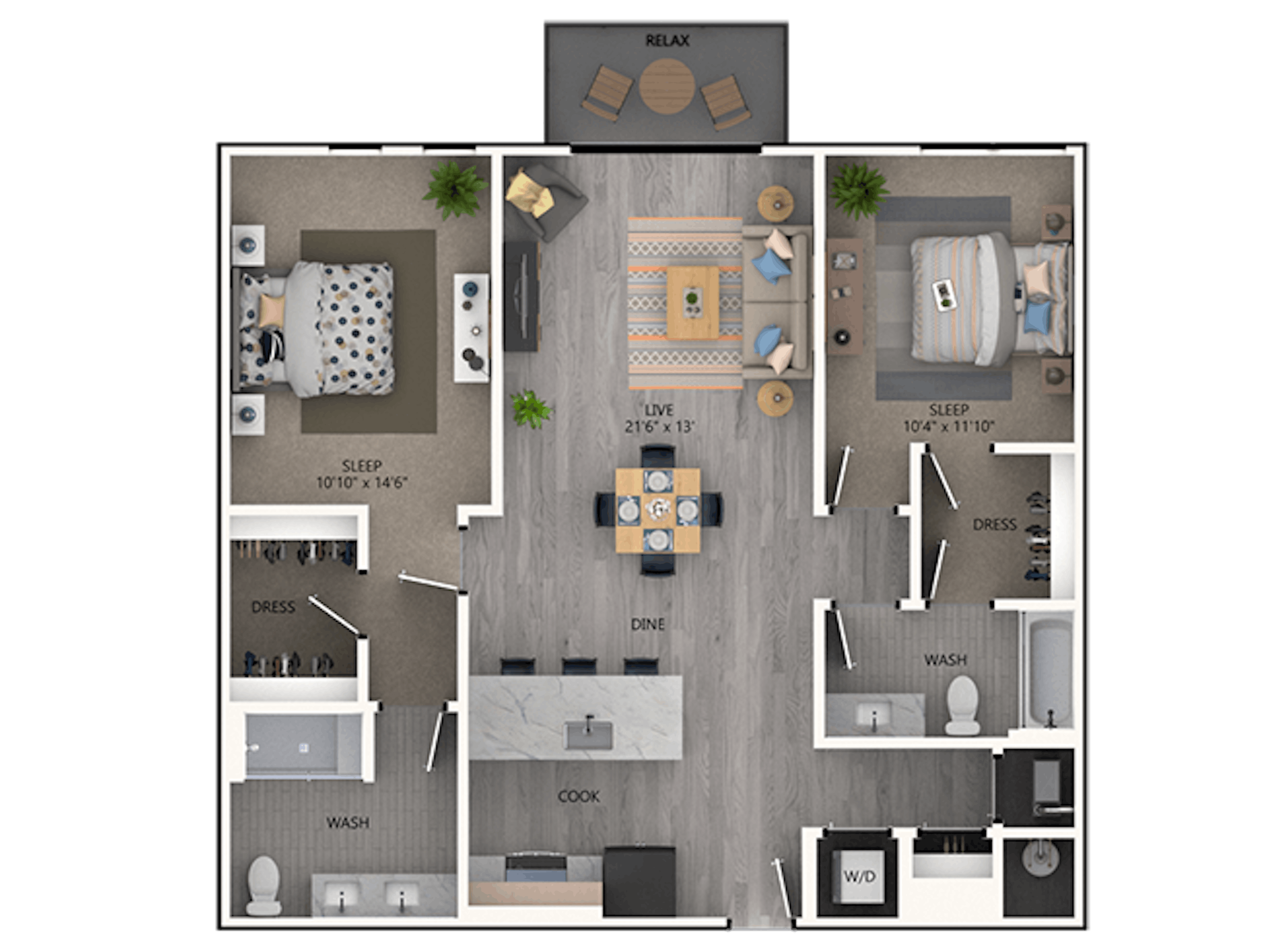 C5d floor plan, 2 Bedroom, 2 Bathroom at AMLI Broadway Park apartments