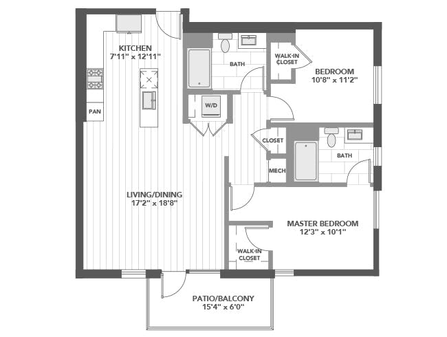 C5b floor plan, 2 Bedroom, 2 Bathroom at AMLI Old Pasadena apartments