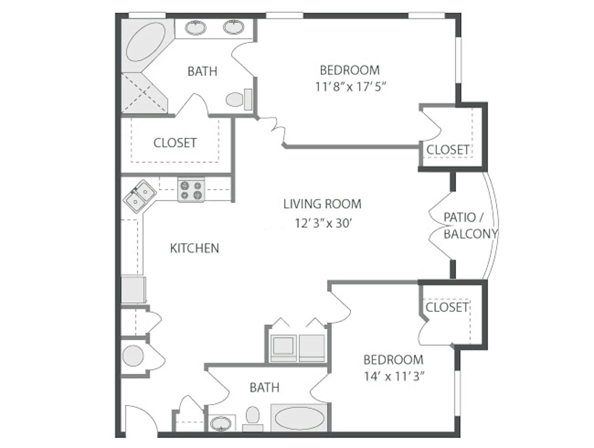 B550 floor plan, 1 Bedroom, 1 Bathroom at AMLI Lindbergh apartments