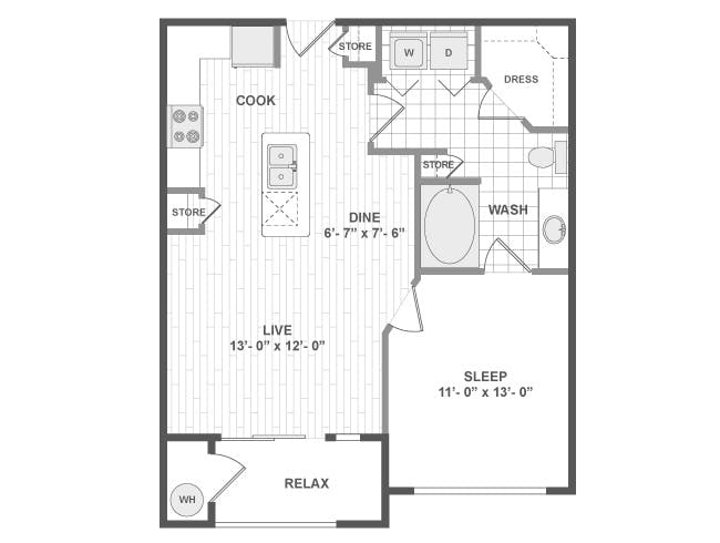 A2 floor plan, 1 Bedroom, 1 Bathroom at AMLI RidgeGate apartments