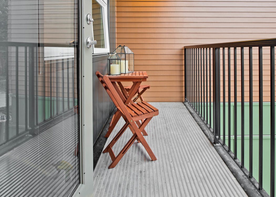 Exterior view of AMLI Mark24 apartment patio with plenty of space for patio furniture and plants and flowers