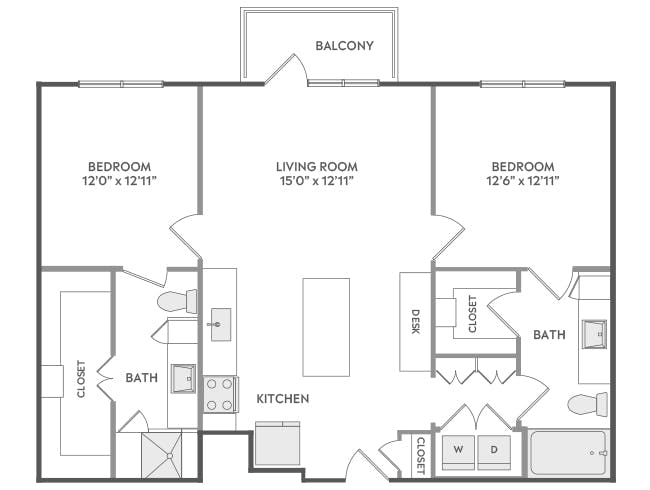 C5 floor plan, 2 Bedroom, 2 Bathroom at AMLI Lakeline apartments