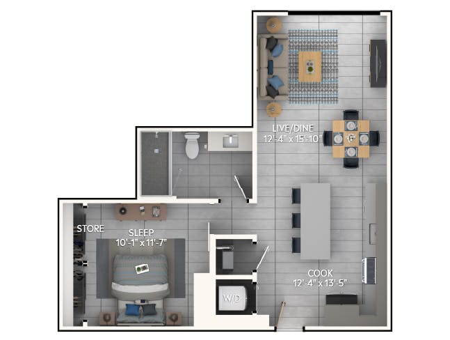 A3b floor plan, 1 Bedroom, 1 Bathroom at AMLI Wynwood apartments