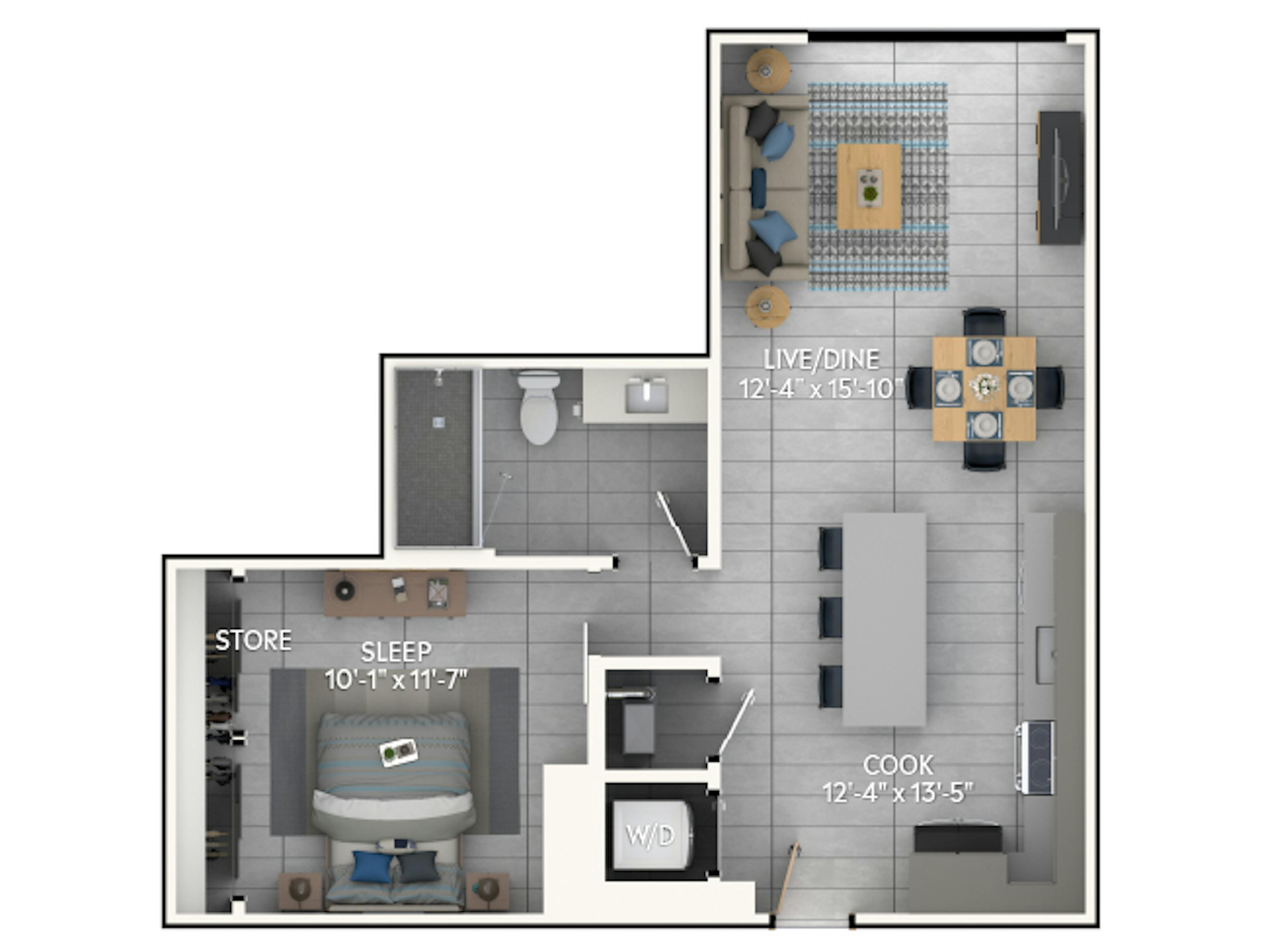 A3b floor plan, 1 Bedroom, 1 Bathroom at AMLI Wynwood apartments