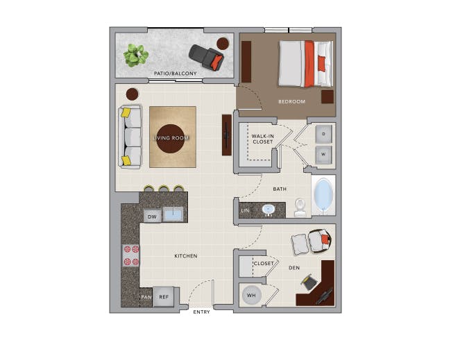 A4aD floor plan, 1 Bedroom, 1 Bathroom, Den/Office at AMLI 8800 apartments