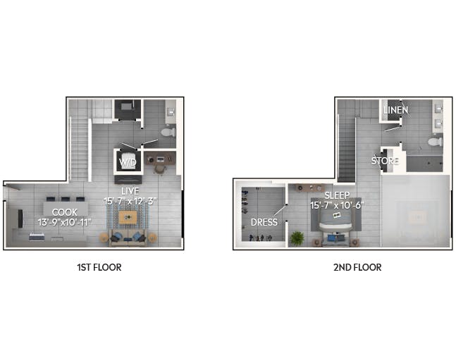 A7aL floor plan, 1 Bedroom, 1.5 Bathroom, Loft at AMLI Wynwood apartments