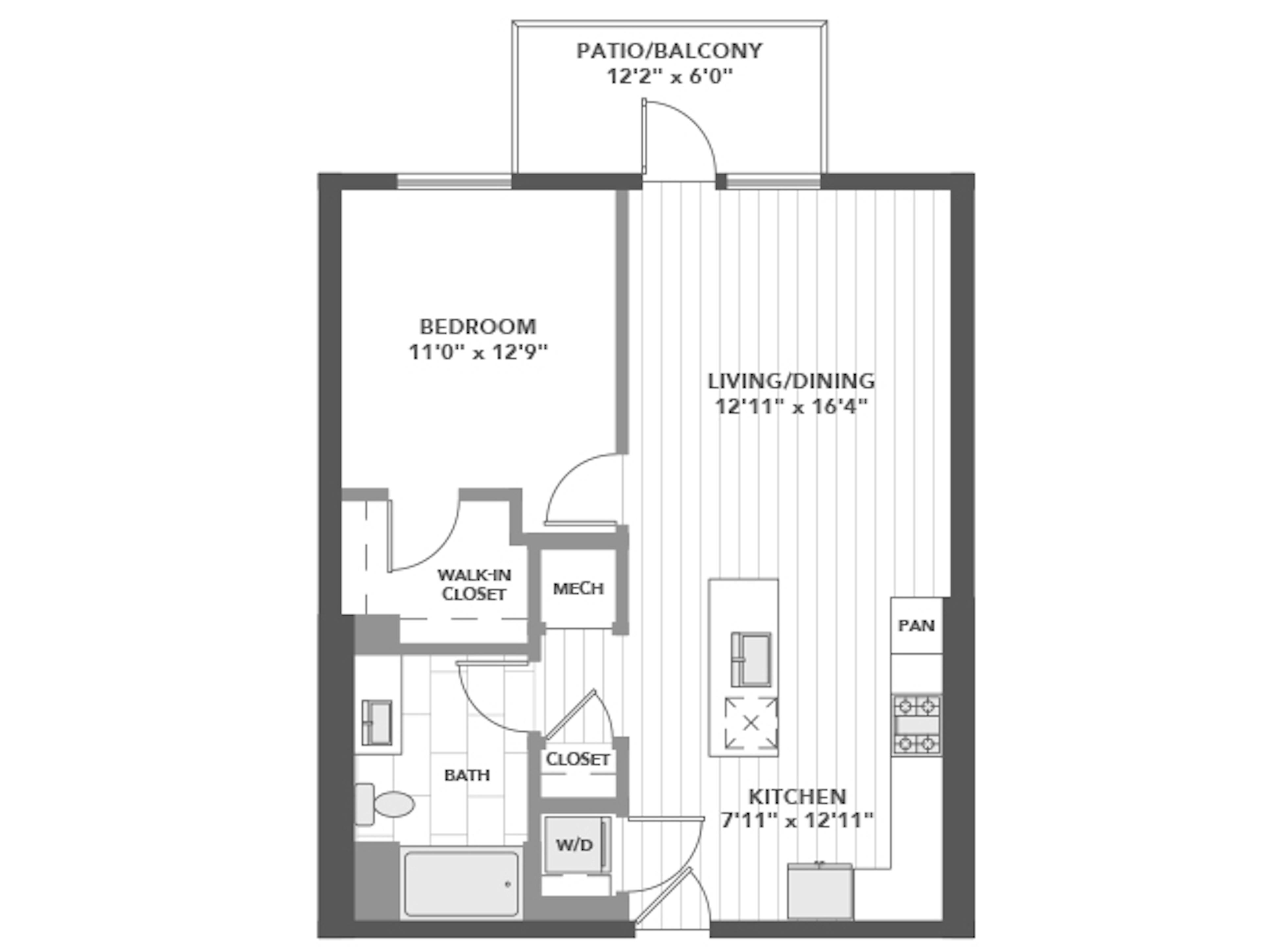 A3c floor plan, 1 Bedroom, 1 Bathroom at AMLI Old Pasadena apartments