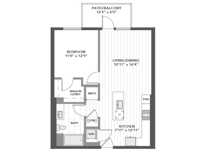 A3c floor plan, 1 Bedroom, 1 Bathroom at AMLI Old Pasadena apartments