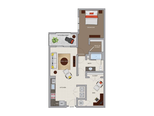 A5D floor plan, 1 Bedroom, 1 Bathroom, Den/Office at AMLI 8800 apartments