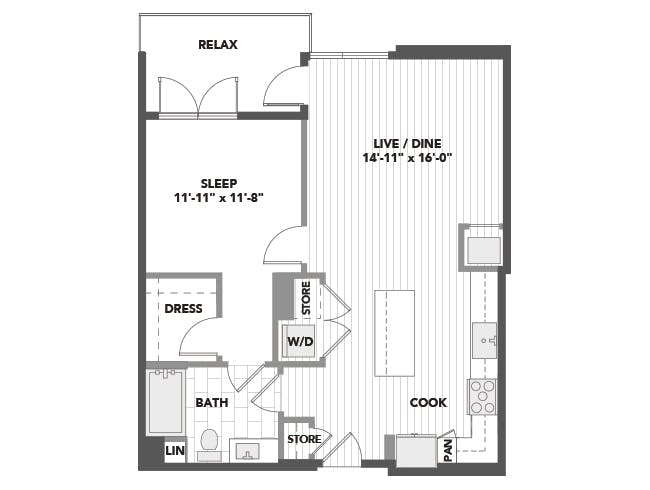 A4 floor plan, 1 Bedroom, 1 Bathroom at AMLI Marina Del Rey apartments