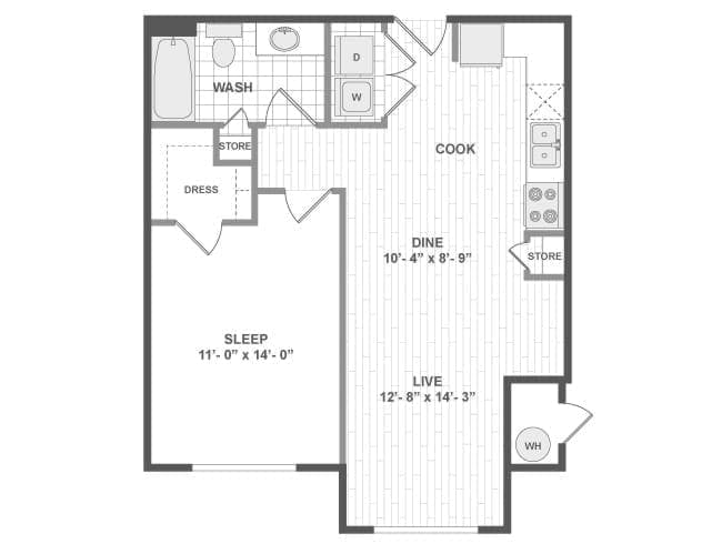 A2a floor plan, 1 Bedroom, 1 Bathroom at AMLI RidgeGate apartments