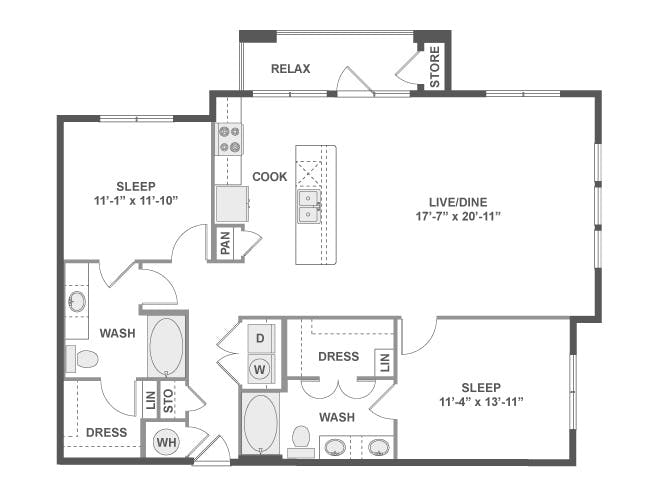 C6 floor plan, 2 Bedroom, 2 Bathroom at AMLI on Riverside apartments