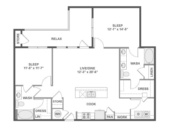 C5 floor plan, 2 Bedroom, 2 Bathroom at AMLI on Riverside apartments