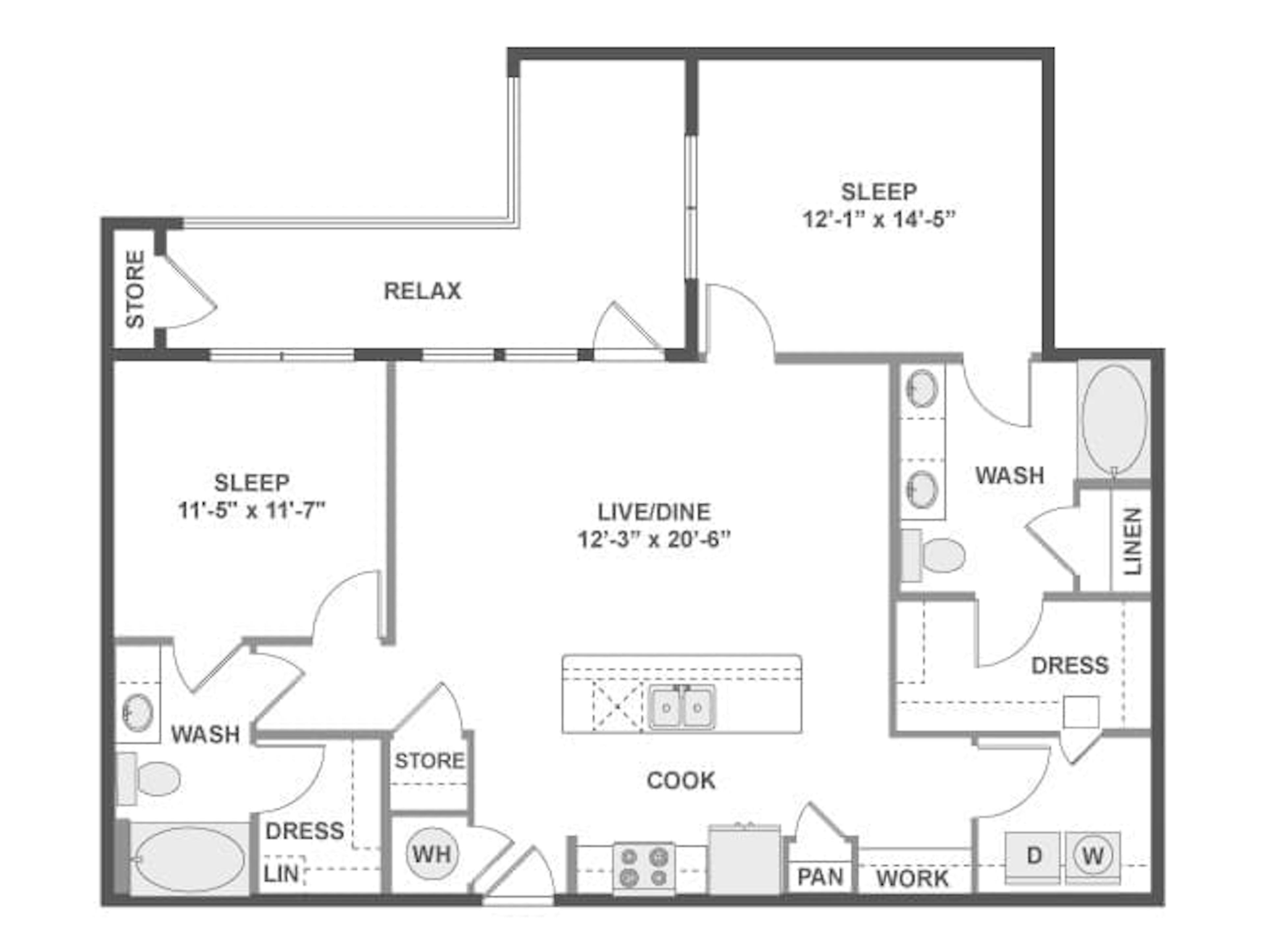 C5 floor plan, 2 Bedroom, 2 Bathroom at AMLI on Riverside apartments