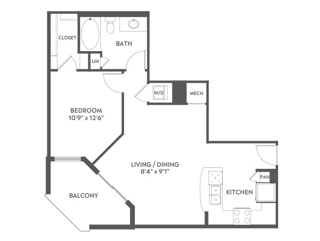 A3 floor plan, 1 Bedroom, 1 Bathroom at AMLI Joya apartments