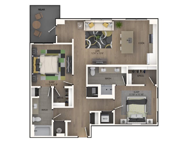 C5b floor plan, 2 Bedroom, 2 Bathroom at AMLI RiNo apartments