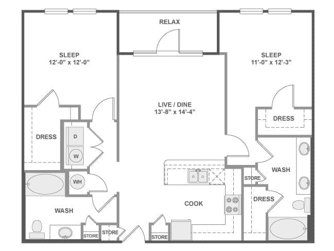C4a floor plan, 2 Bedroom, 2 Bathroom at AMLI Campion Trail apartments
