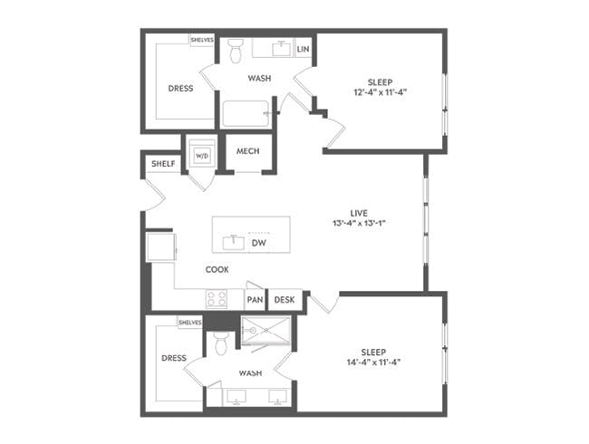 C5 floor plan, 2 Bedroom, 2 Bathroom at AMLI Art District apartments