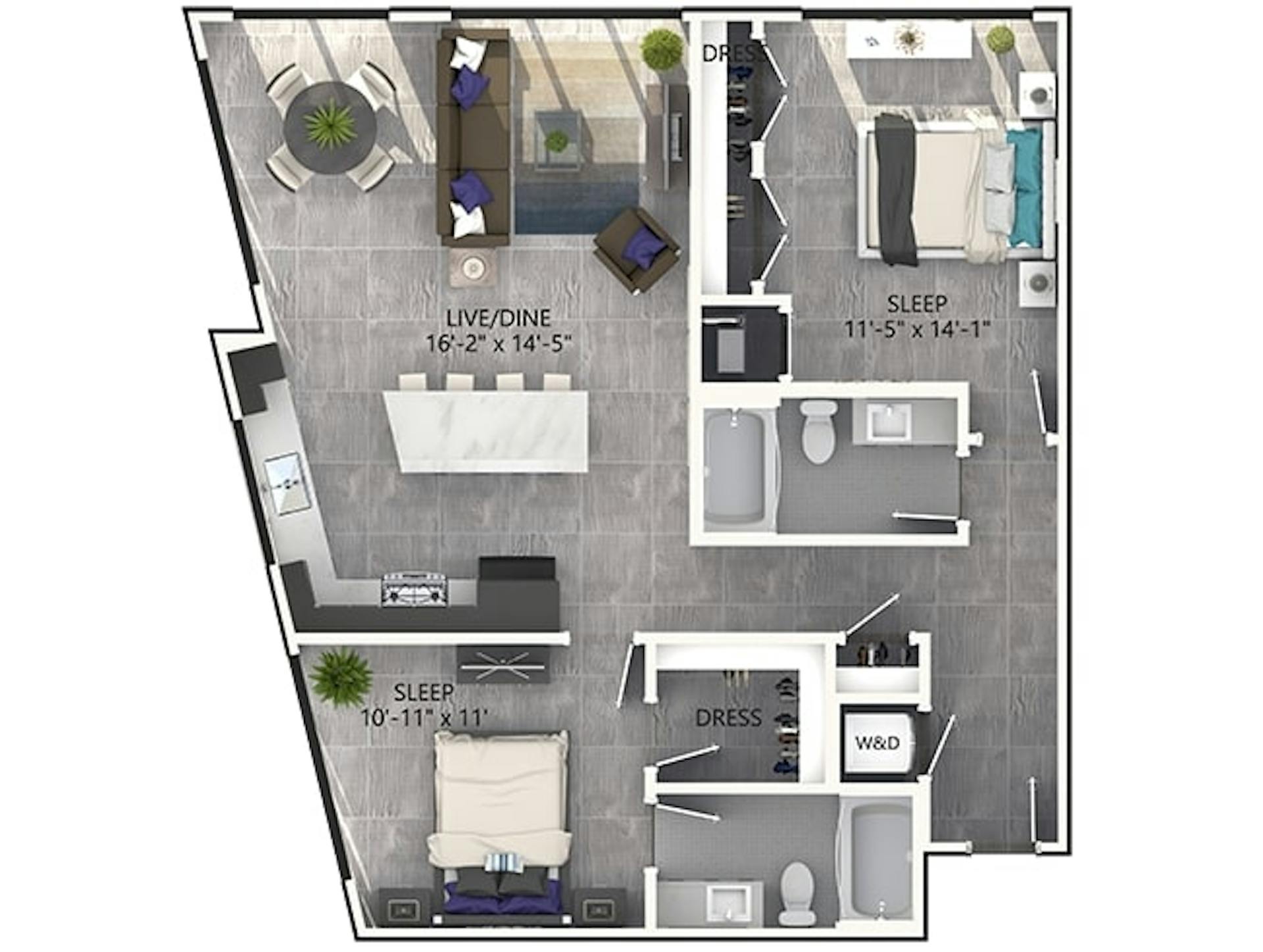 C5P floor plan, 2 Bedroom, 2 Bathroom, Penthouse at AMLI Midtown Miami apartments