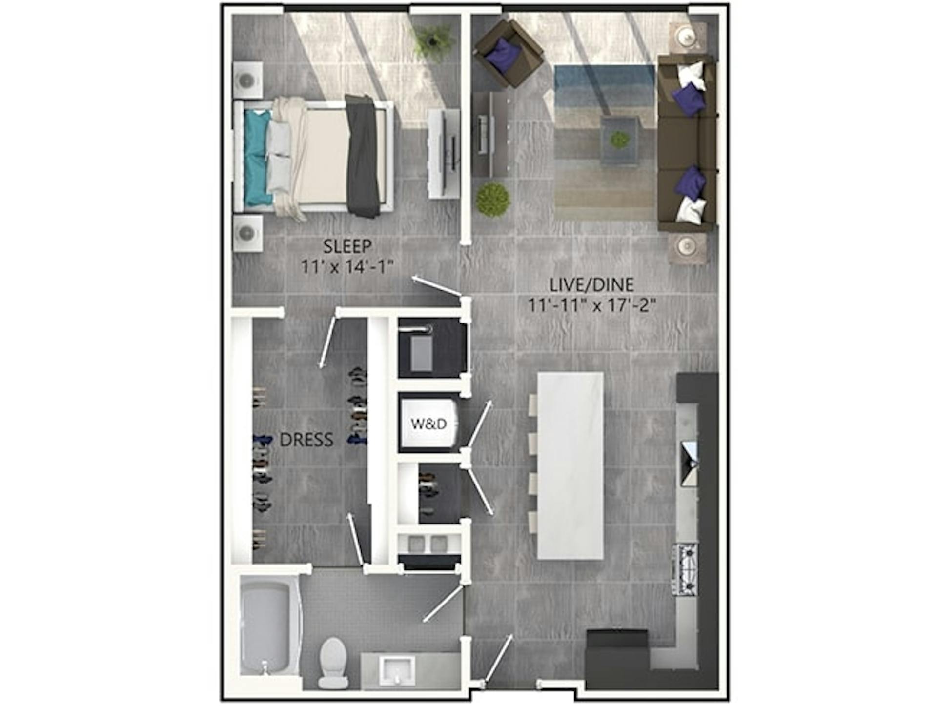 A4P floor plan, 1 Bedroom, 1 Bathroom, Penthouse at AMLI Midtown Miami apartments