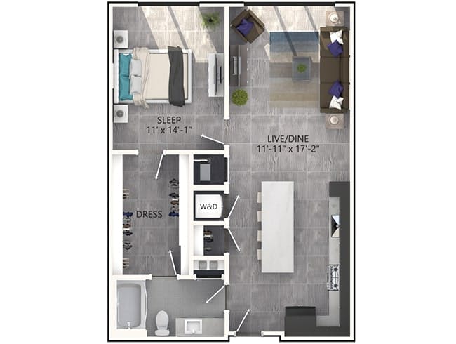 A4P floor plan, 1 Bedroom, 1 Bathroom, Penthouse at AMLI Midtown Miami apartments
