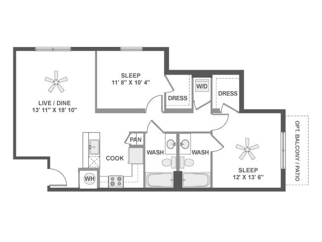 C4b floor plan, 2 Bedroom, 2 Bathroom at AMLI Dadeland apartments