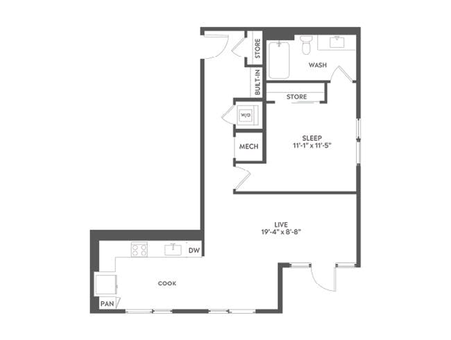 A4a floor plan, 1 Bedroom, 1 Bathroom at AMLI Art District apartments