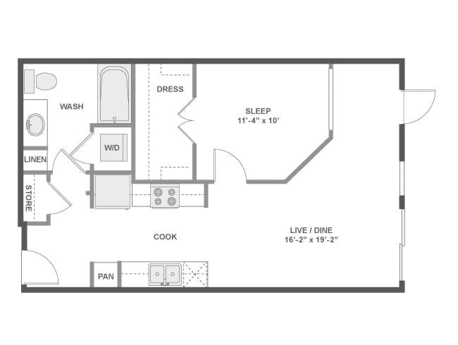 A2e floor plan, 1 Bedroom, 1 Bathroom at AMLI Wallingford apartments