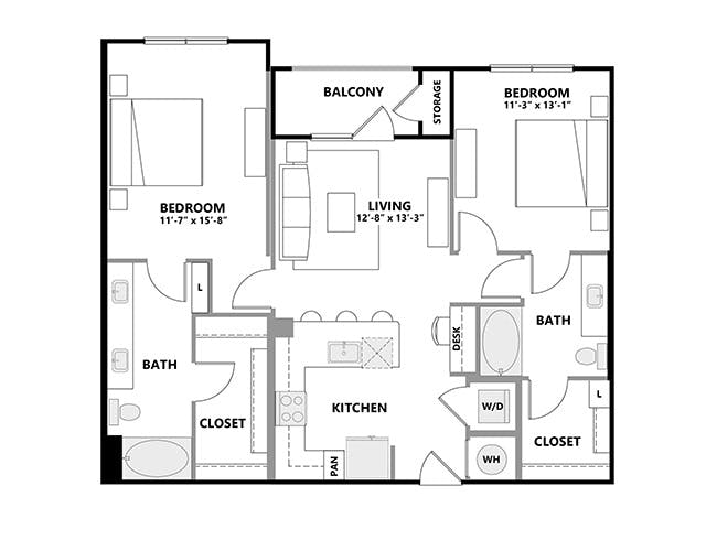 C5a floor plan, 2 Bedroom, 2 Bathroom at AMLI Addison apartments