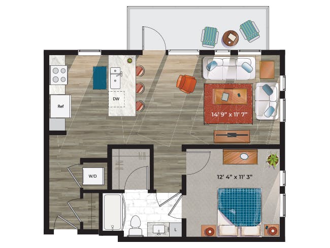 A3i floor plan, 1 Bedroom, 1 Bathroom at AMLI at Uptown apartments