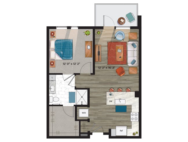 A3j floor plan, 1 Bedroom, 1 Bathroom at AMLI at Uptown apartments