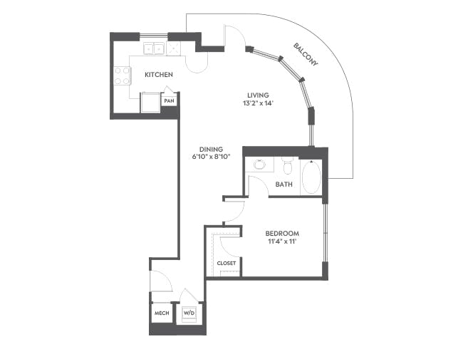 A4c floor plan, 1 Bedroom, 1 Bathroom at AMLI Joya apartments