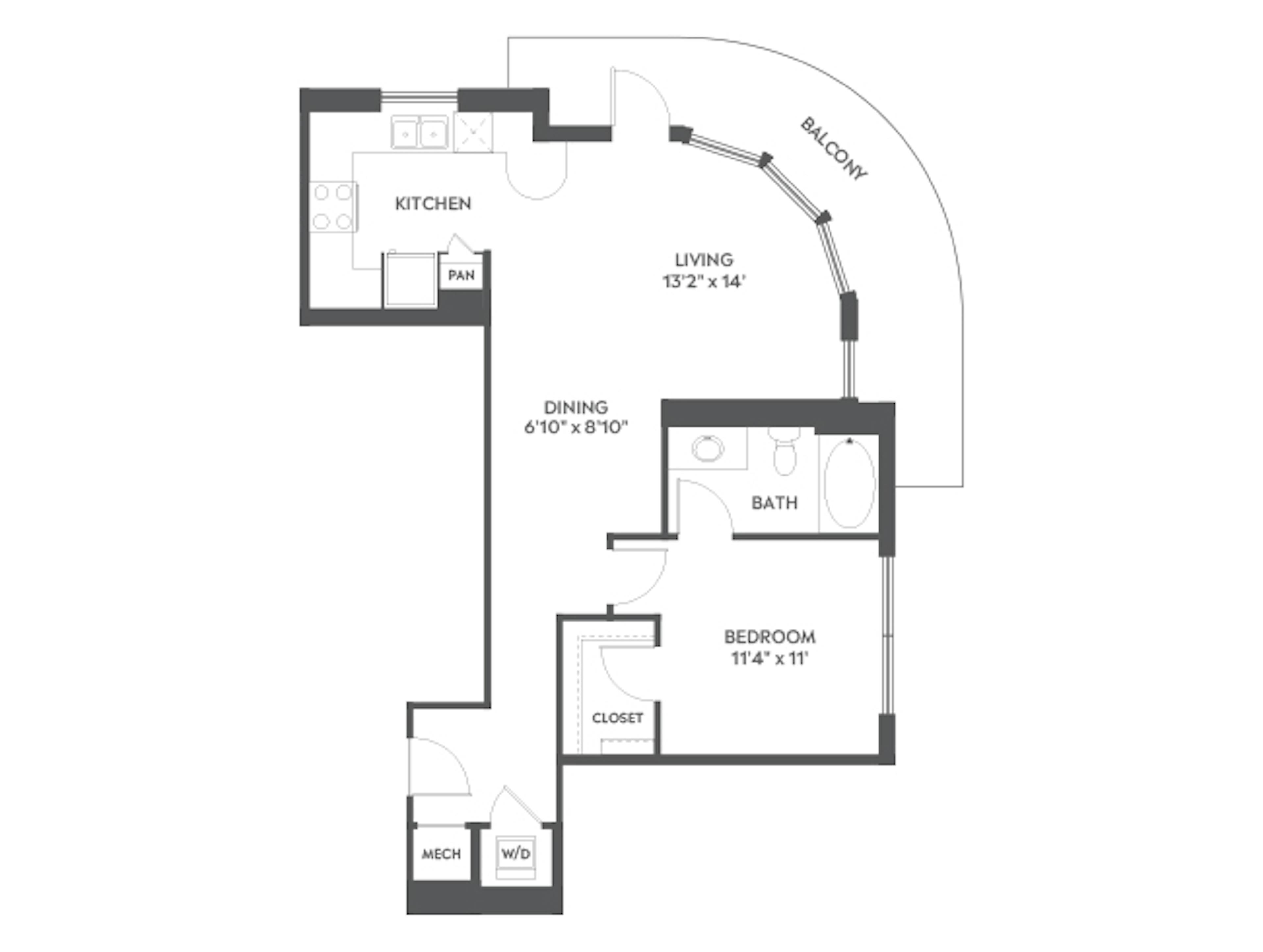 A4c floor plan, 1 Bedroom, 1 Bathroom at AMLI Joya apartments