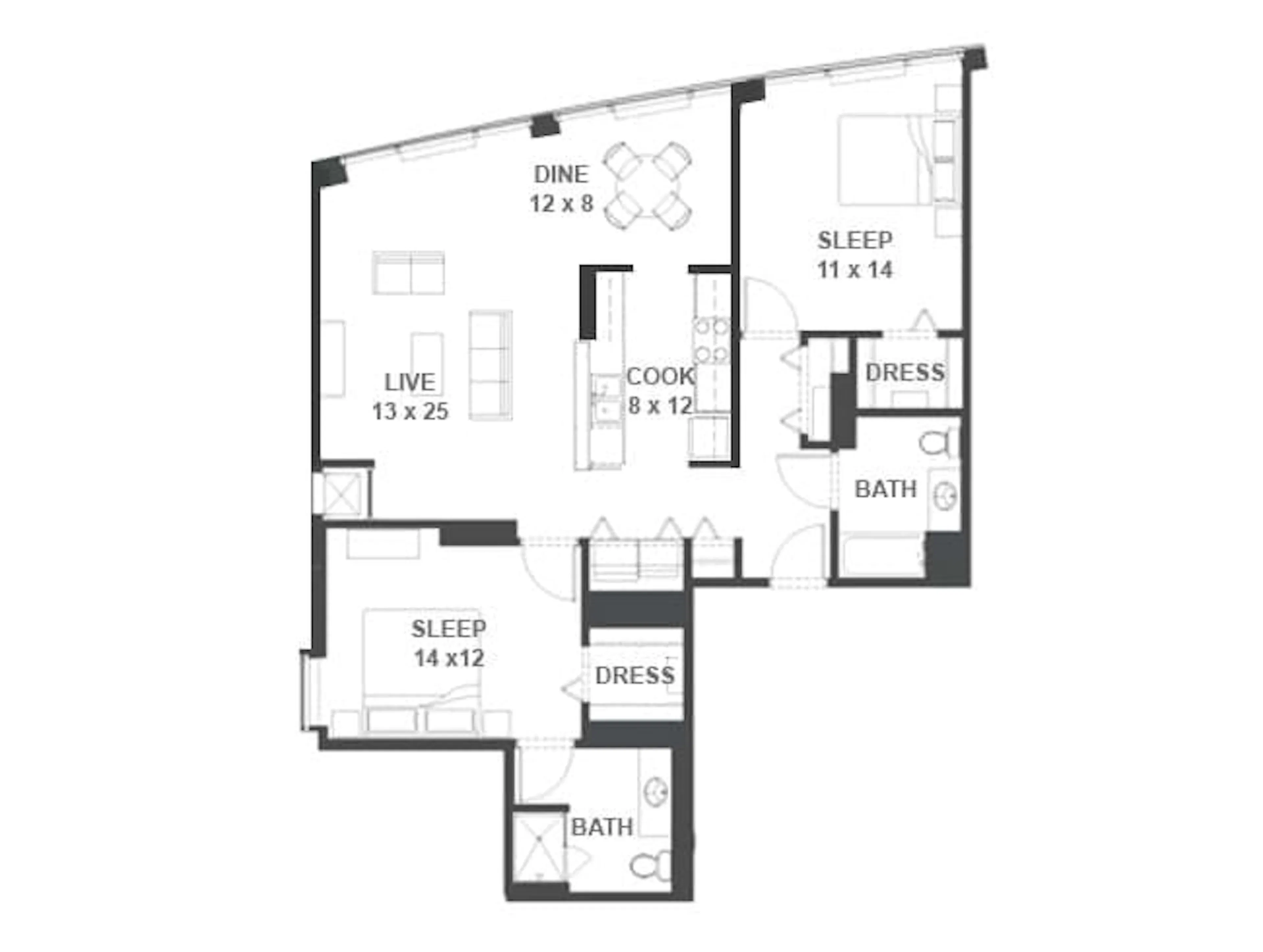 Funky -2bed floor plan, 2 Bedroom, 2 Bathroom at AMLI 900 apartments