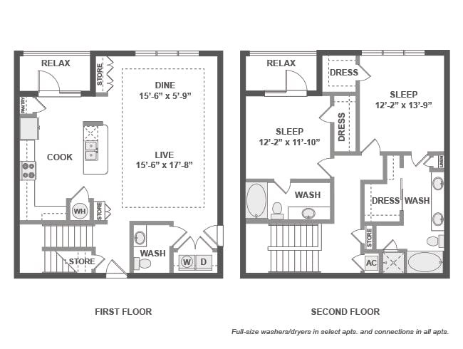C10TX floor plan, 2 Bedroom, 2.5 Bathroom, Townhome at AMLI Covered Bridge apartments