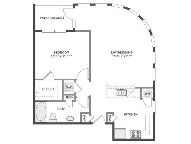 A450 floor plan, 1 Bedroom, 1 Bathroom at AMLI at the Ballpark apartments