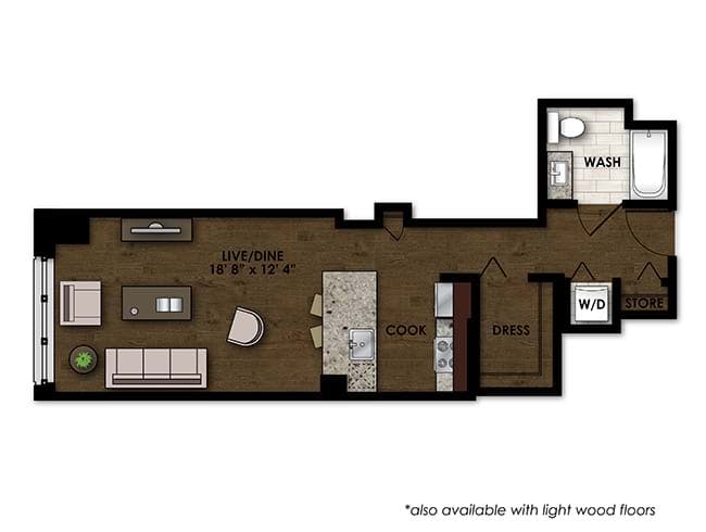 E200 floor plan, Studio, 1 Bathroom at AMLI River North apartments