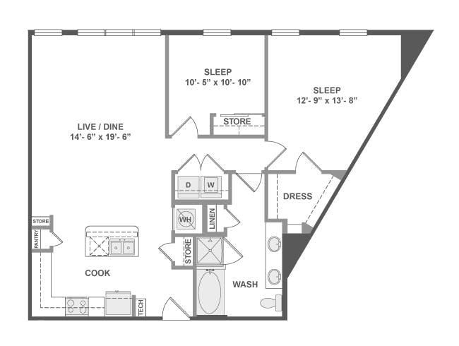 B5 floor plan, 2 Bedroom, 1 Bathroom at AMLI on Aldrich apartments