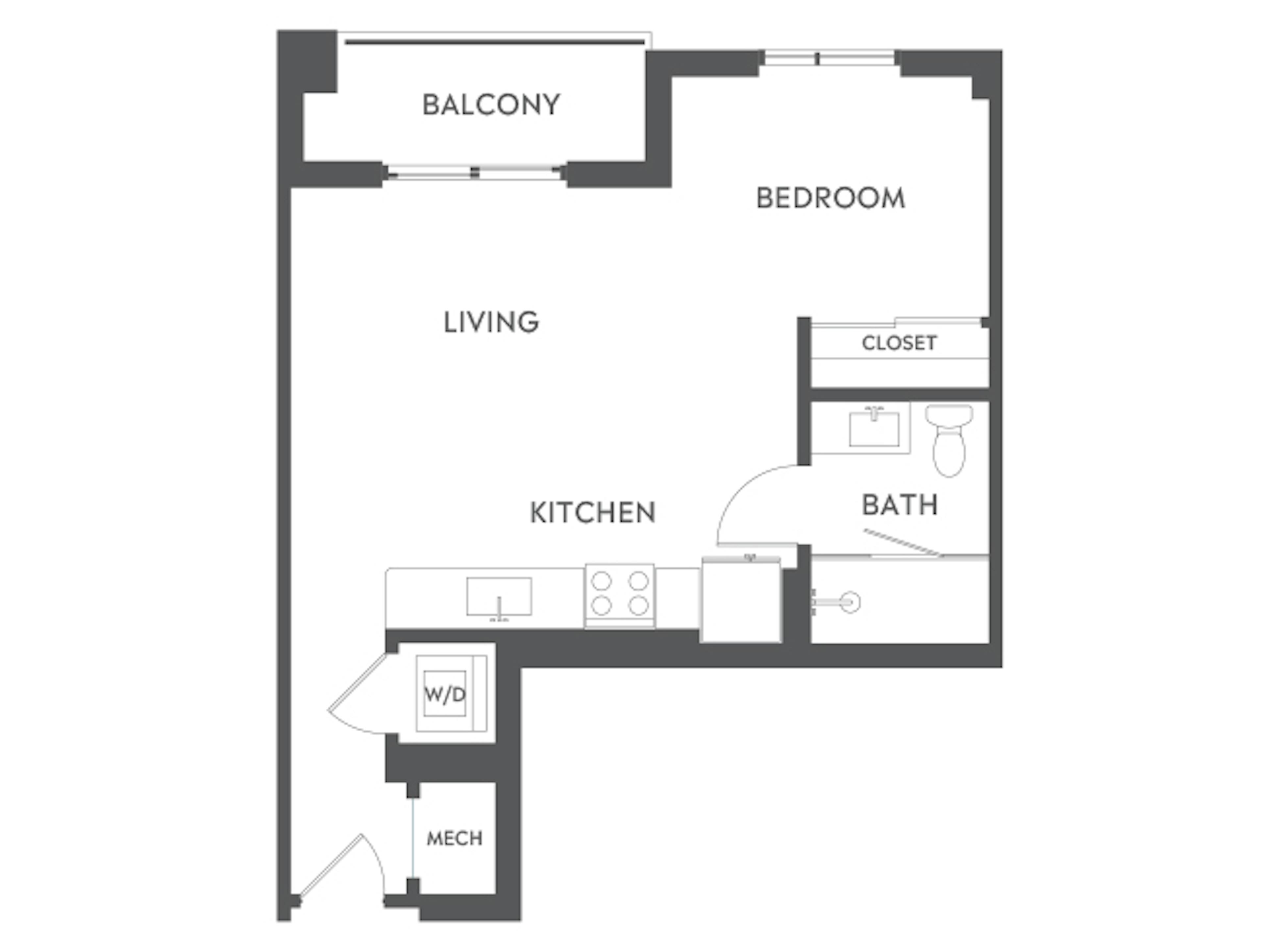 E1 floor plan, Studio, 1 Bathroom at AMLI Midtown 29 apartments