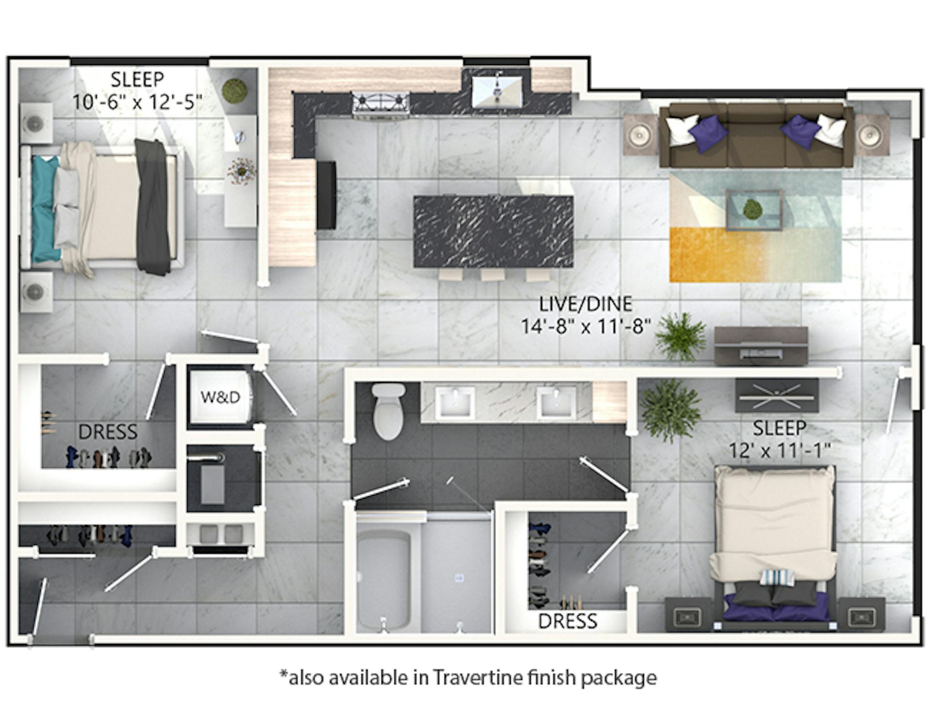 B5 floor plan, 2 Bedroom, 1 Bathroom at AMLI Midtown Miami apartments