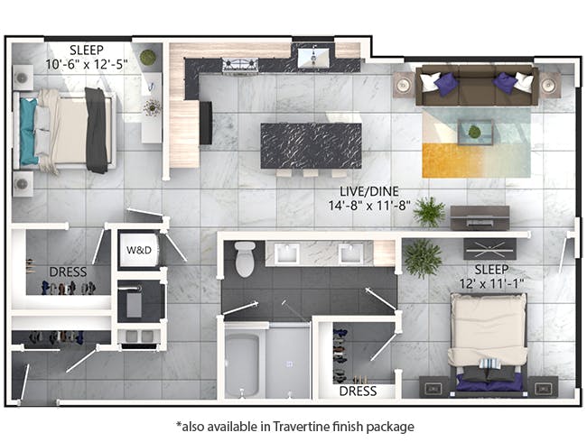 B5 floor plan, 2 Bedroom, 1 Bathroom at AMLI Midtown Miami apartments