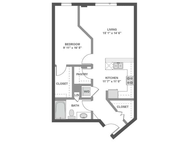 A3b floor plan, 1 Bedroom, 1 Bathroom at AMLI South Lake Union apartments