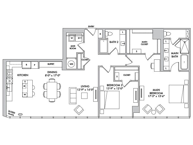 P4402 floor plan, 2 Bedroom, 2 Bathroom, Penthouse at AMLI Fountain Place apartments