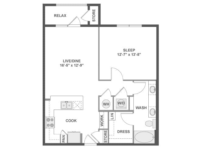 A3c floor plan, 1 Bedroom, 1 Bathroom at AMLI on Riverside apartments