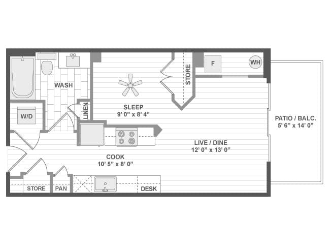 E1 floor plan, Studio, 1 Bathroom at AMLI Deerfield apartments