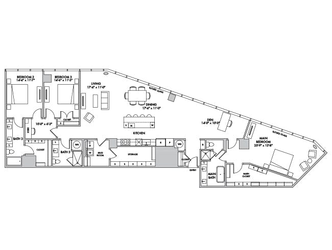 P4310 floor plan, 3 Bedroom, 3 Bathroom, Penthouse, Den/Office at AMLI Fountain Place apartments