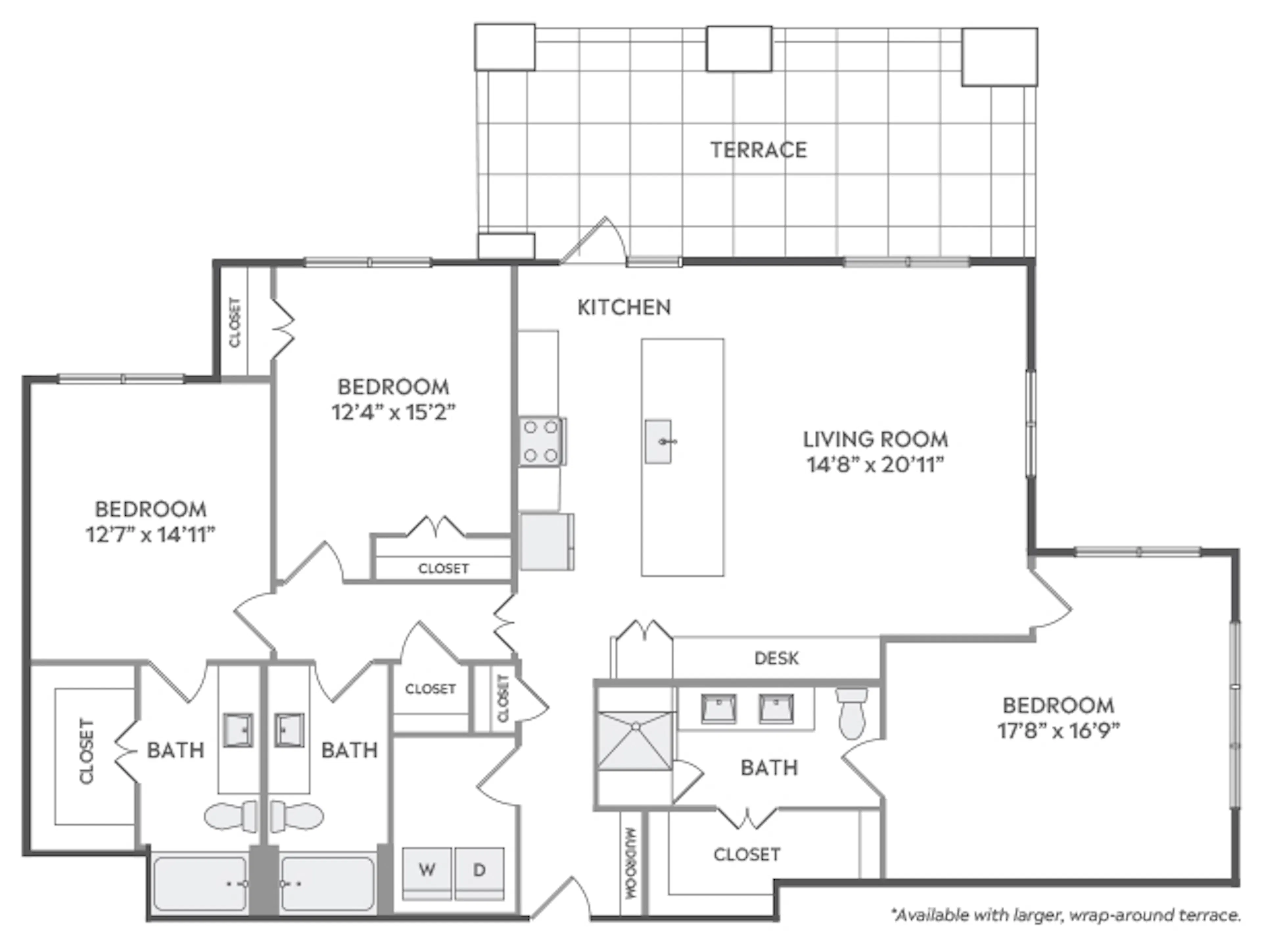 D9 floor plan, 3 Bedroom, 3 Bathroom at AMLI Lakeline apartments