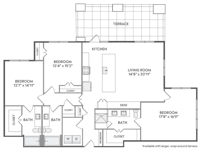 D9 floor plan, 3 Bedroom, 3 Bathroom at AMLI Lakeline apartments