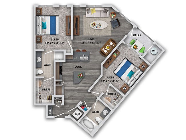 C4 floor plan, 2 Bedroom, 2 Bathroom at AMLI Dry Creek apartments